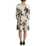Dolce & Gabbana White Rose Print Long Sleeves A-line Dress DR28649 - 38