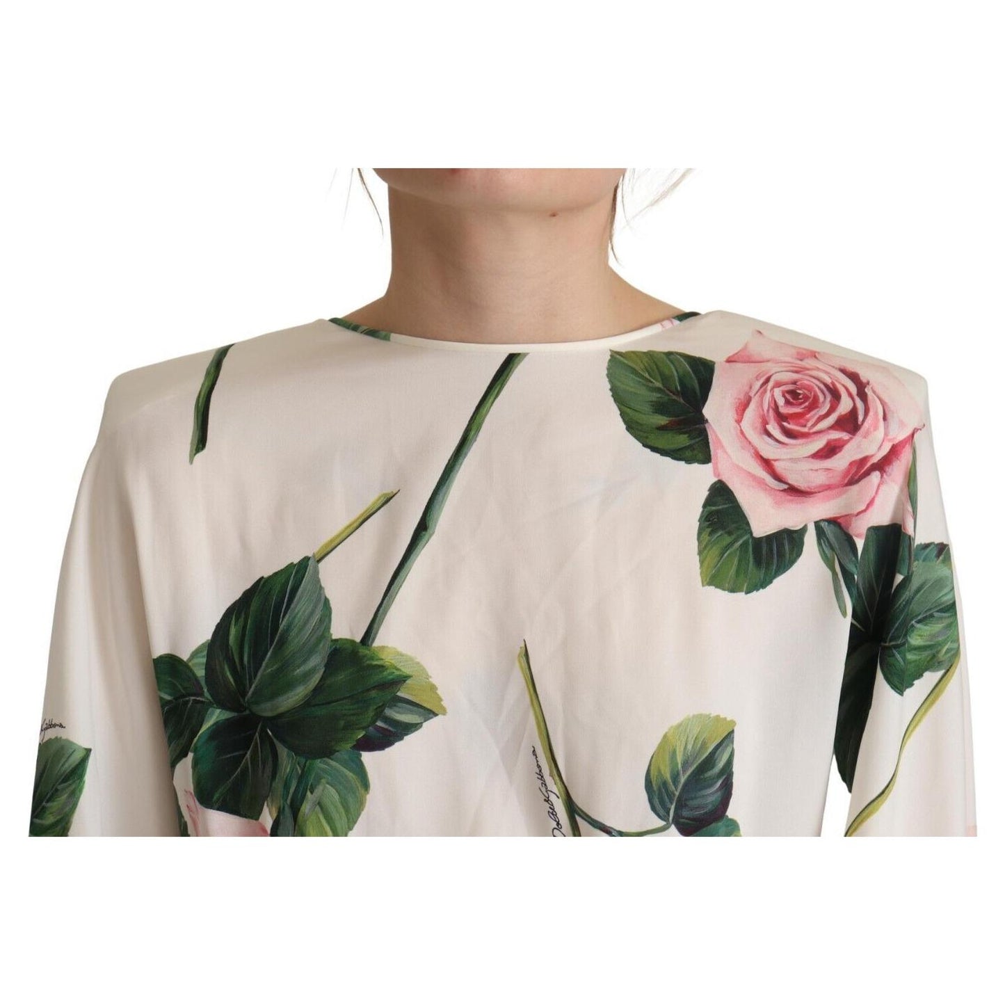 Dolce & Gabbana White Rose Print Long Sleeves A-line Dress DR28649 - 38