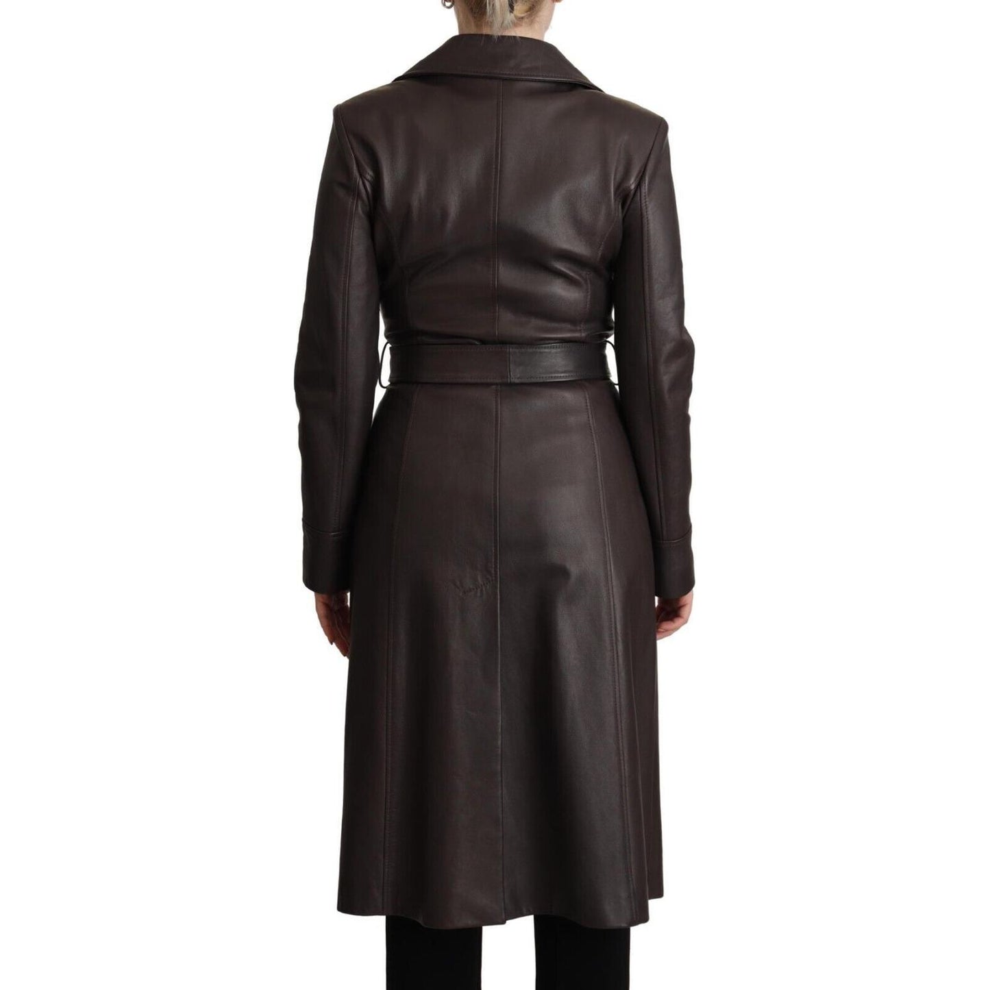 Dolce & Gabbana Dark Brown Leather Long Sleeves Belted Jacket JKT3286 - 40