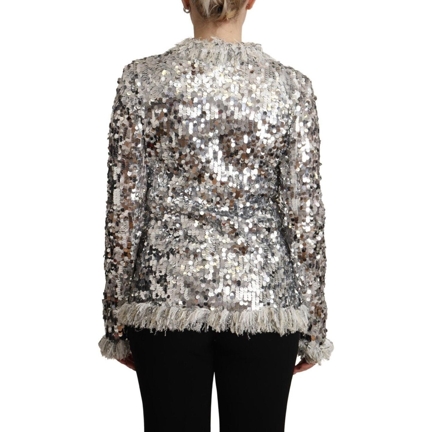 Dolce & Gabbana Silver Sequined Shearling Long Sleeves Jacket JKT3269 - 40