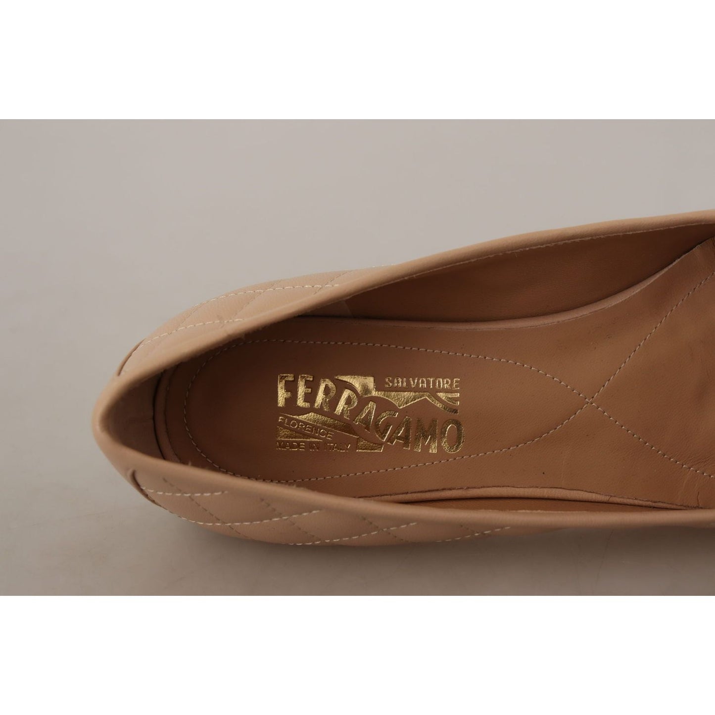 Salvatore Ferragamo Beige and Black Nappa Leather Ballet Flat Shoes WOMAN FLAT SHOES