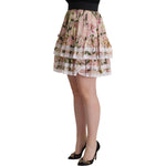Dolce & Gabbana Pink Lily Print Silk Mini Tiered A-line Skirt SKI1886 - 42