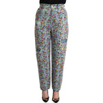 Dolce & Gabbana Blue Floral Print High Waist Denim Tapered Jeans PAN72791 - 40