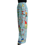 Dolce & Gabbana Light Blue Drawing Mid Waist Wide Leg Pants PAN72777 - 38