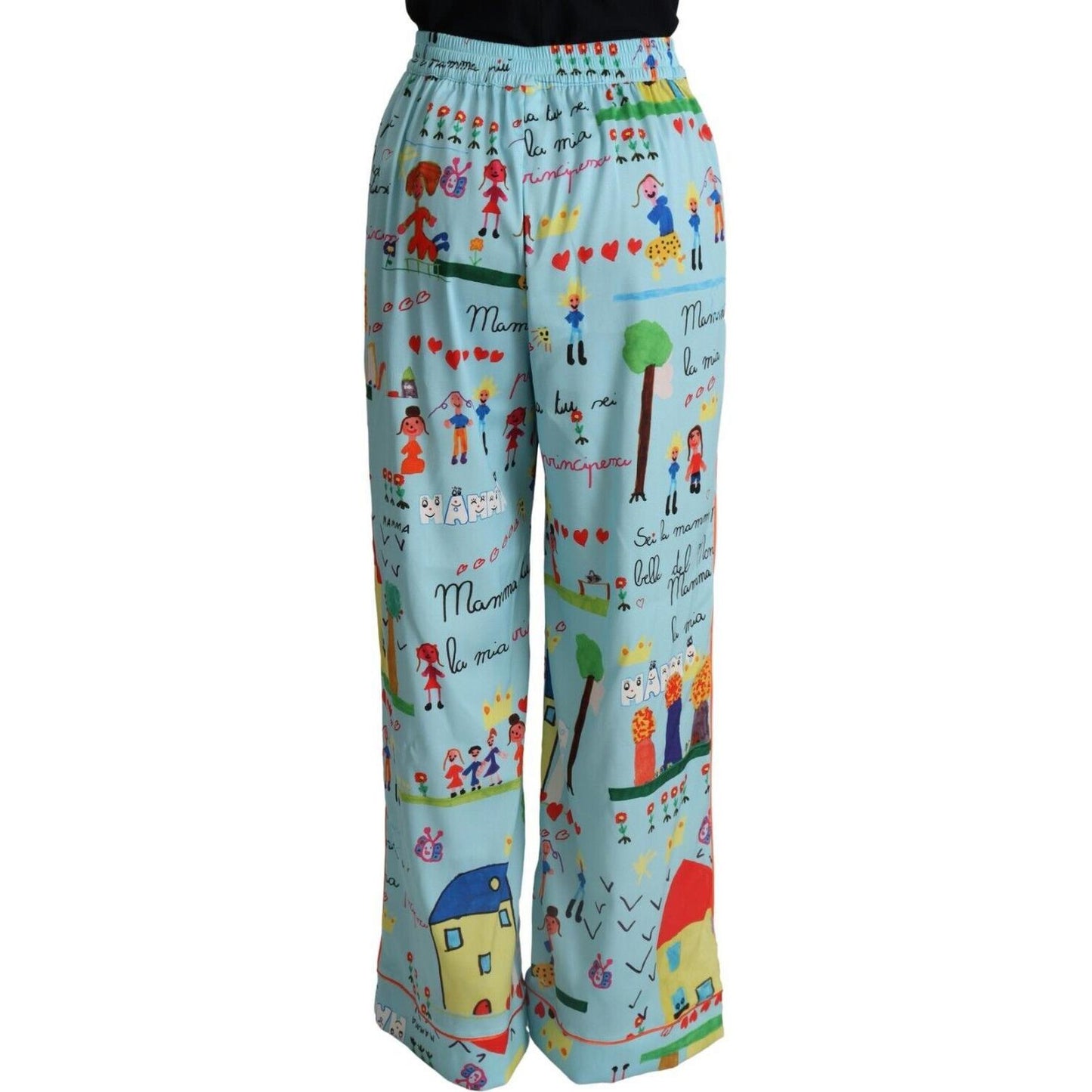 Dolce & Gabbana Light Blue Drawing Mid Waist Wide Leg Pants PAN72777 - 38