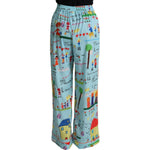 Dolce & Gabbana Light Blue Drawing Mid Waist Wide Leg Pants PAN72777 - 38