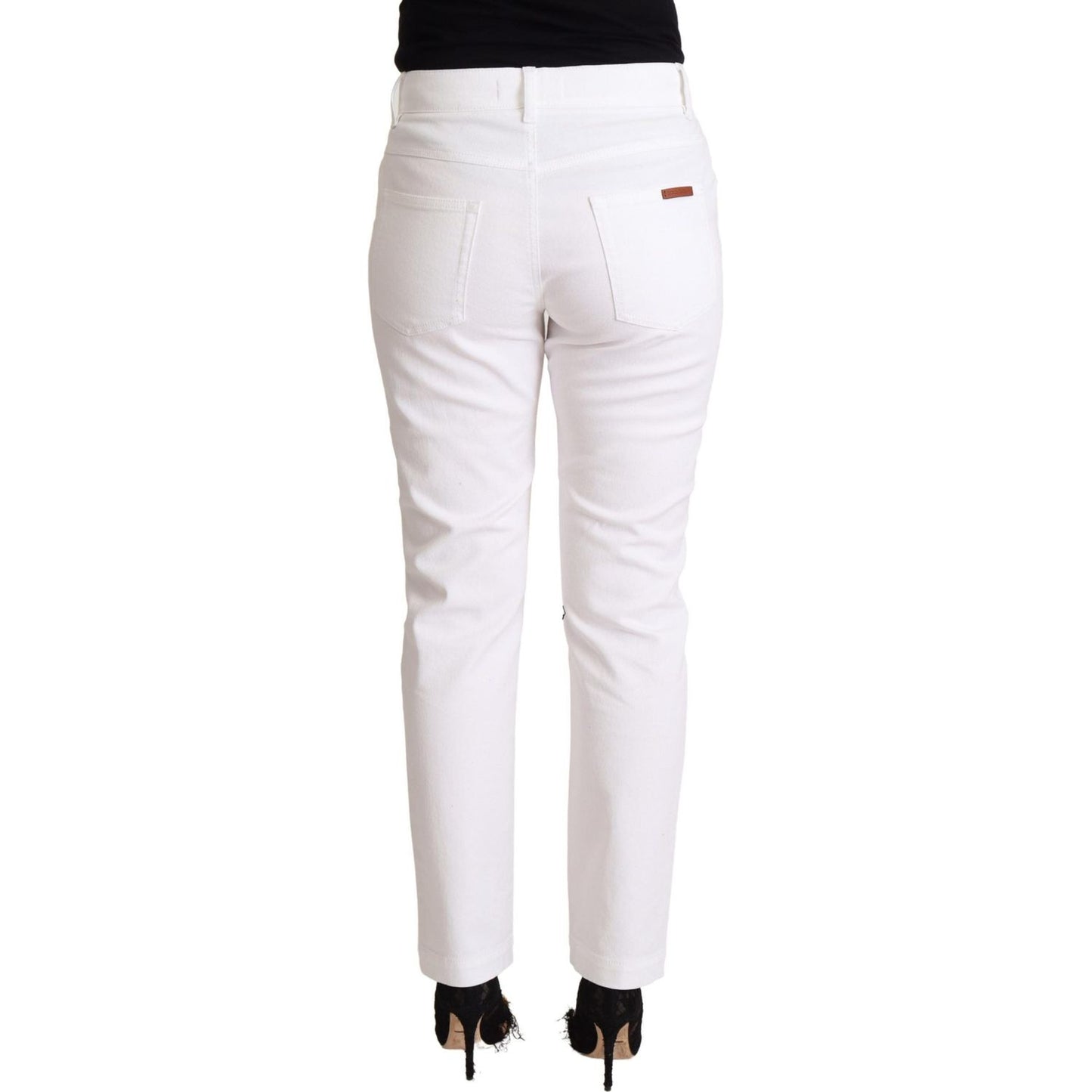 Dolce & Gabbana White Cotton Mid Waist Denim Tapered Jeans PAN72815- 40