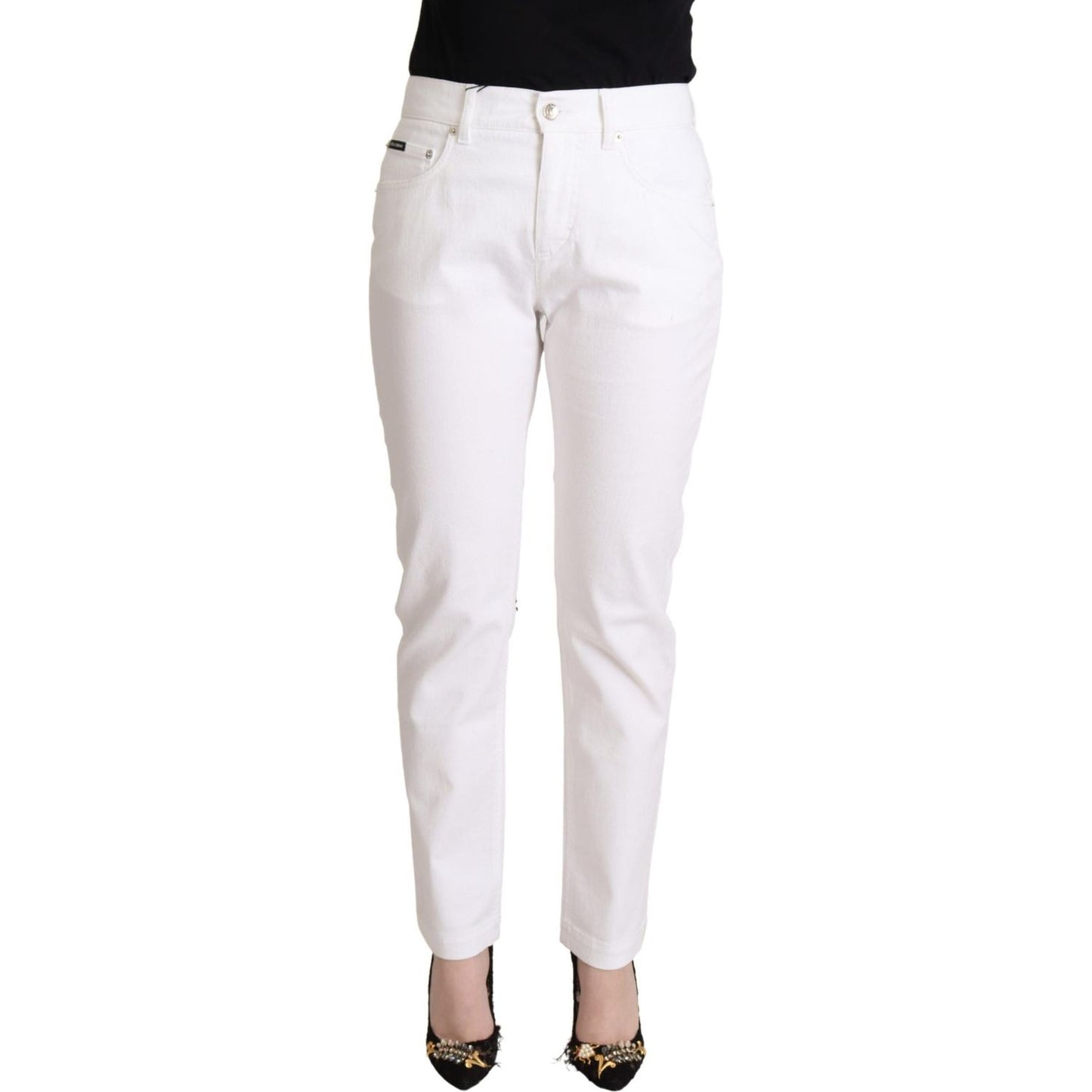 Dolce & Gabbana White Cotton Mid Waist Denim Tapered Jeans PAN72815- 40