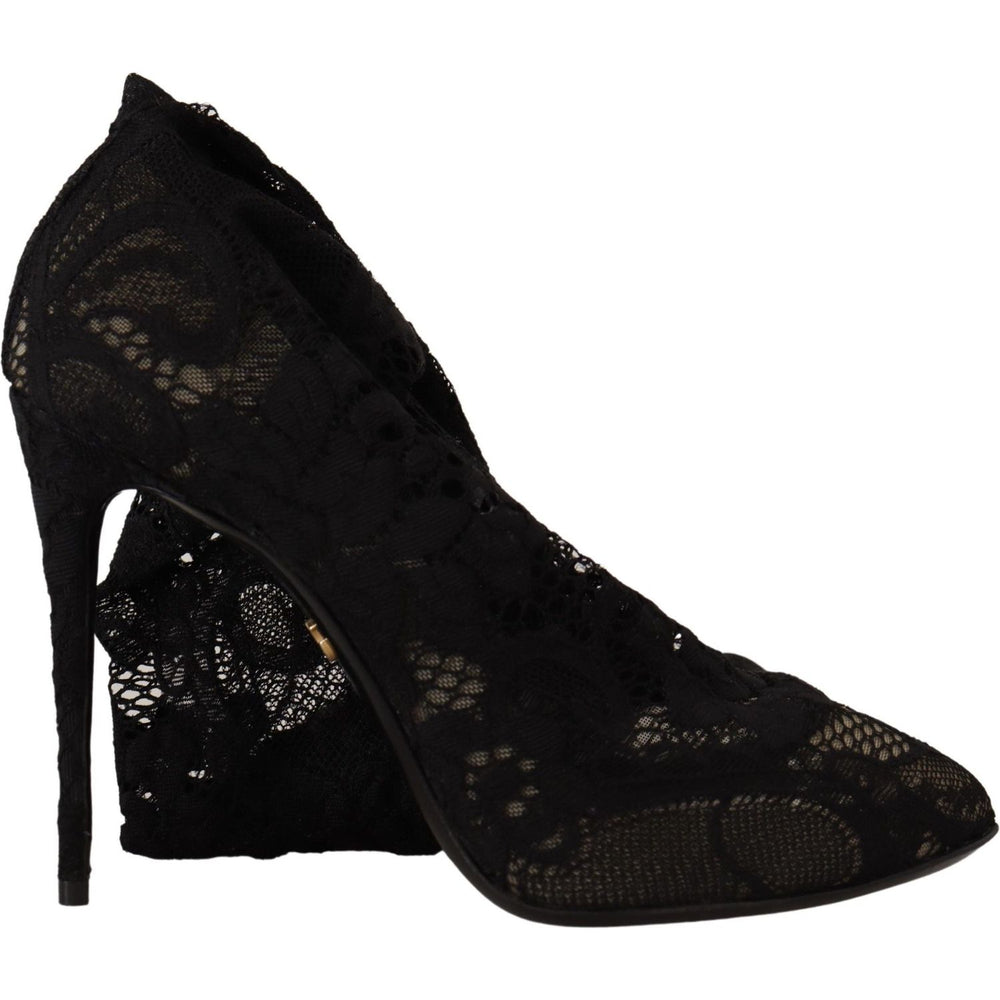 Dolce & Gabbana Black Stretch Socks Taormina Lace Boots Shoes LA9030-36