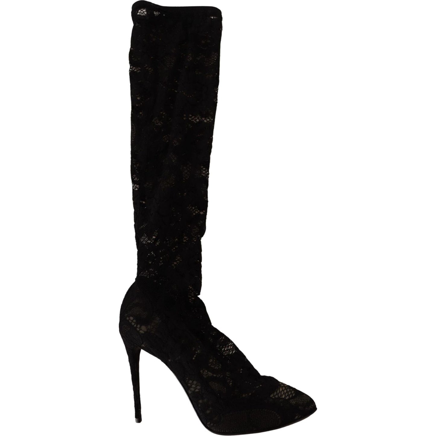 Dolce & Gabbana Black Stretch Socks Taormina Lace Boots Shoes LA9030-36
