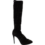 Dolce & Gabbana Black Stretch Socks Taormina Lace Boots Shoes LA9030-36