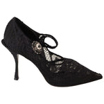 Dolce & Gabbana Black Lace Crystals Heels Mary Jane Pumps Shoes LA9842 - 38