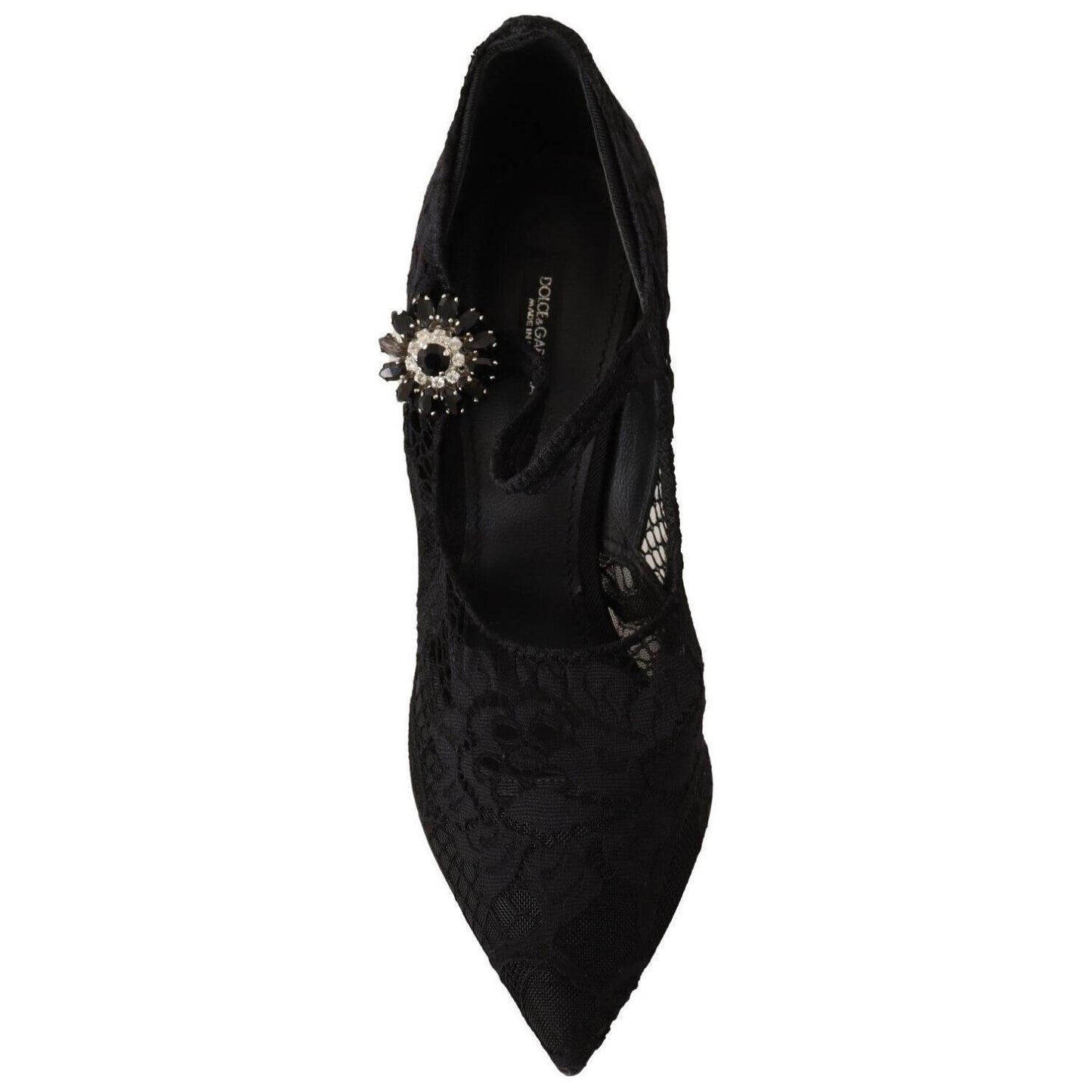Dolce & Gabbana Black Lace Crystals Heels Mary Jane Pumps Shoes LA9842 - 38