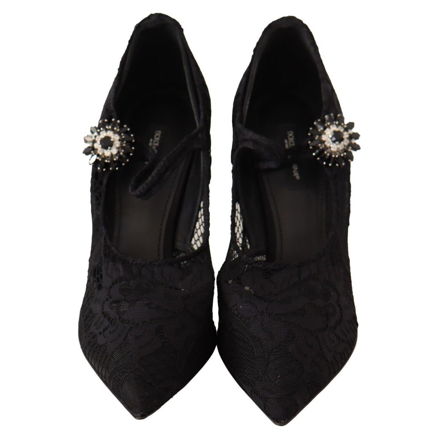 Dolce & Gabbana Black Lace Crystals Heels Mary Jane Pumps Shoes LA9842 - 38
