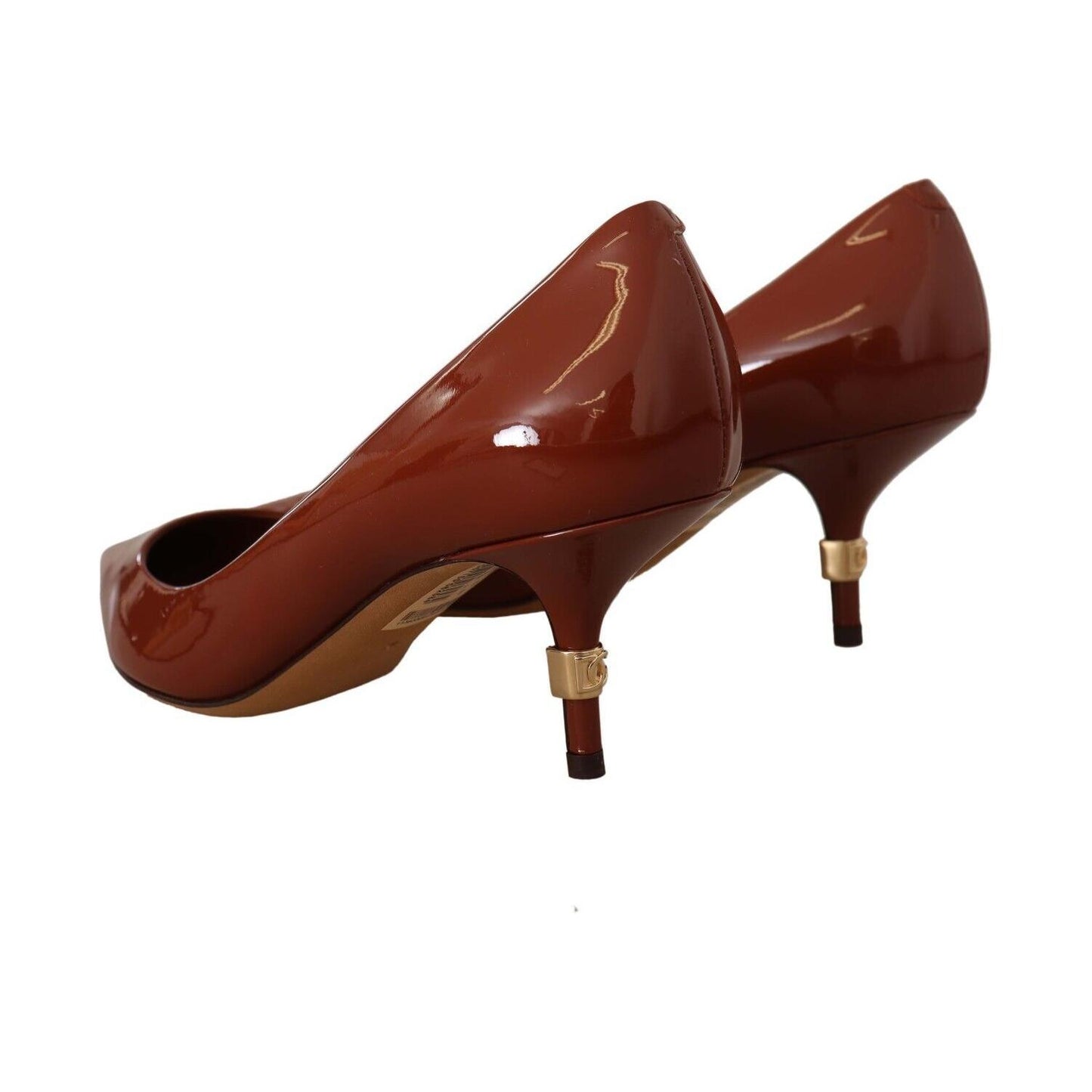 Dolce & Gabbana Brown Kitten Heels Pumps Patent Leather Shoes LA9690 - 39