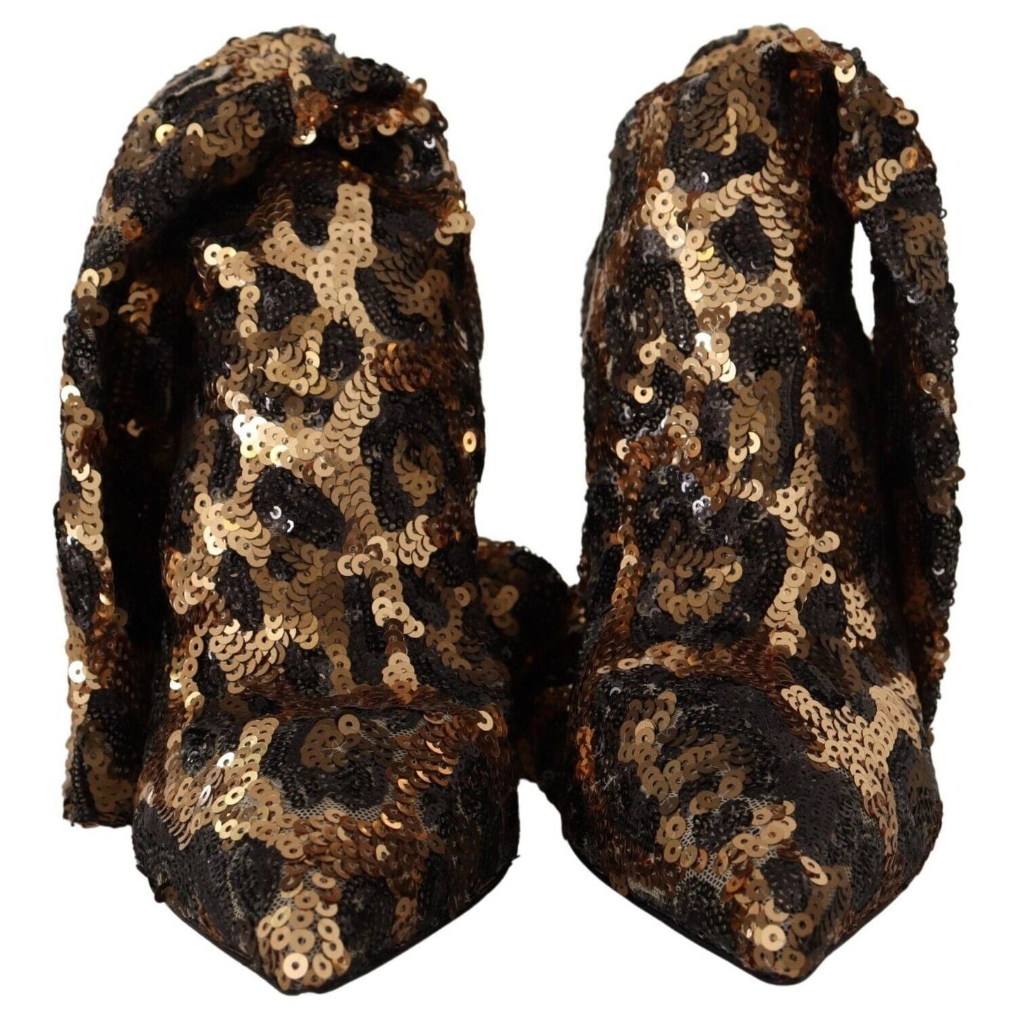 Dolce & Gabbana Gold Leopard Sequins Heels Boots Shoes LA9725 - 39.5