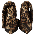 Dolce & Gabbana Gold Leopard Sequins Heels Boots Shoes LA9725 - 39.5