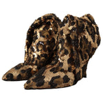 Dolce & Gabbana Gold Leopard Sequins Heels Boots Shoes LA9725 - 39.5