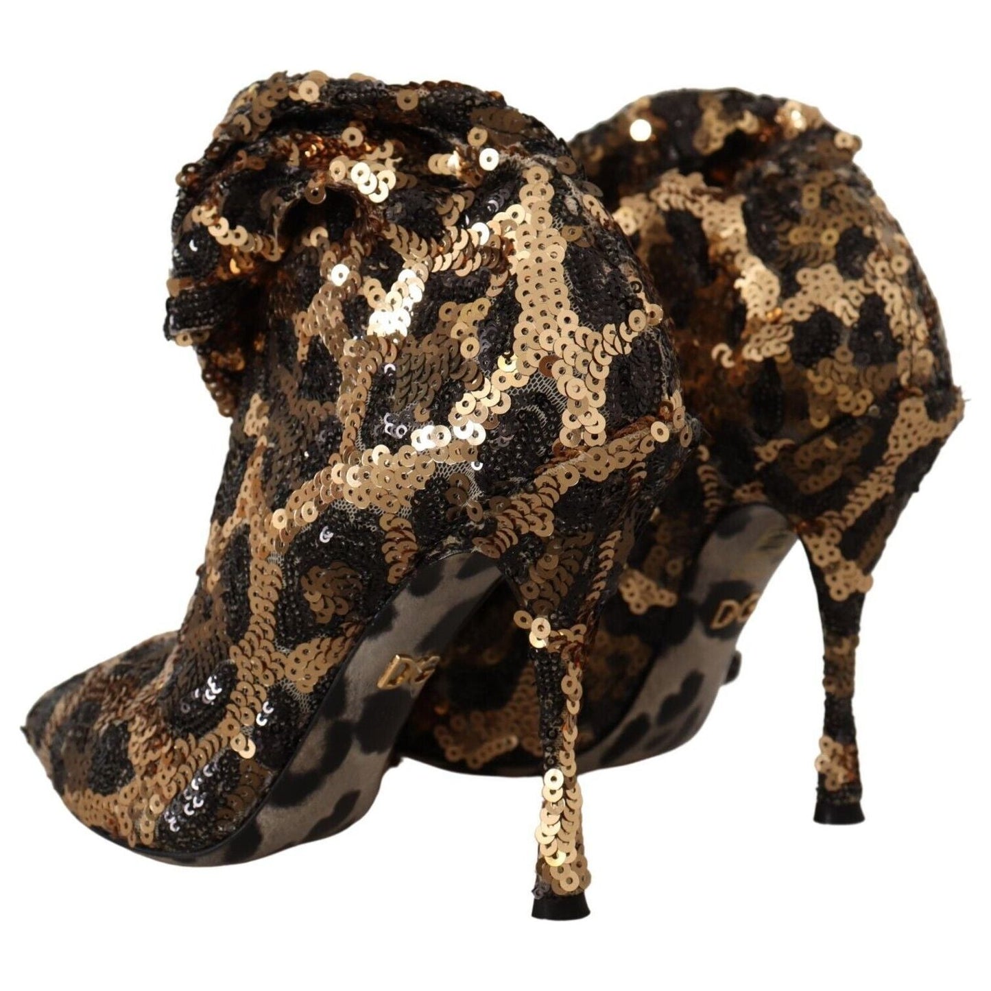 Dolce & Gabbana Gold Leopard Sequins Heels Boots Shoes LA9725 - 39.5