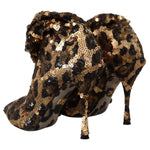 Dolce & Gabbana Gold Leopard Sequins Heels Boots Shoes LA9725 - 39.5