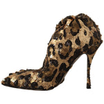 Dolce & Gabbana Gold Leopard Sequins Heels Boots Shoes LA9725 - 39.5