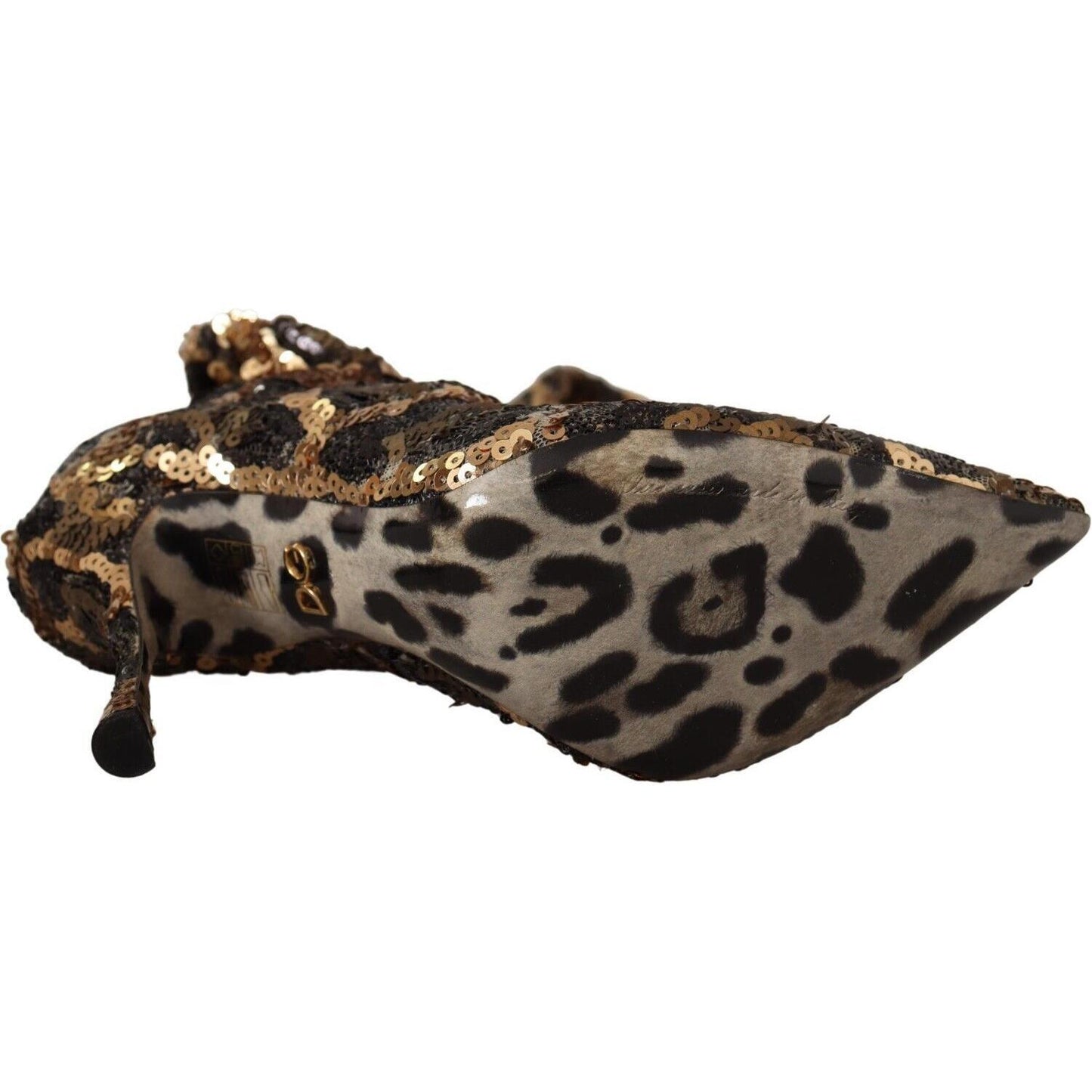 Dolce & Gabbana Gold Leopard Sequins Heels Boots Shoes LA9725 - 39.5