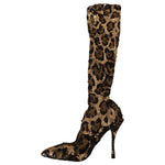 Dolce & Gabbana Gold Leopard Sequins Heels Boots Shoes LA9725 - 39.5