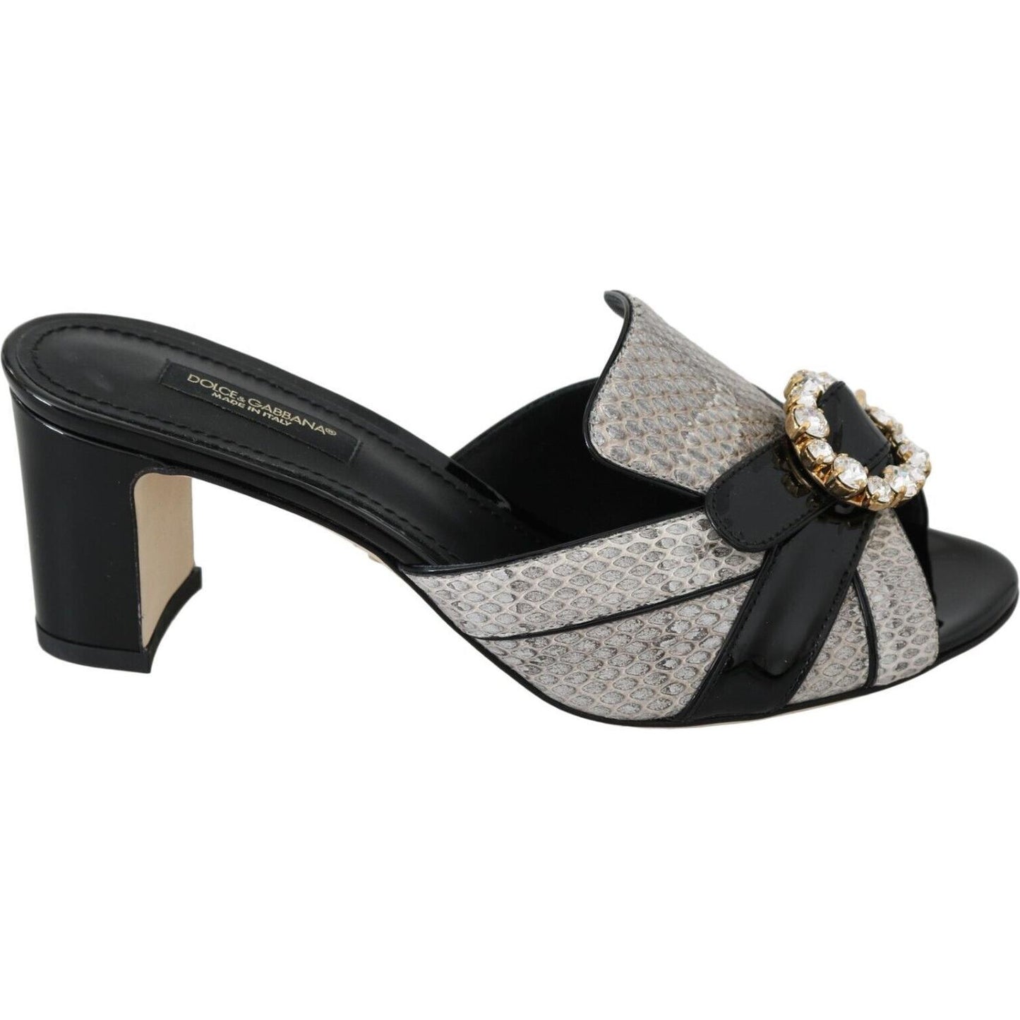 Dolce & Gabbana Black Gray Exotic Leather Crystals Sandals Shoes LA6265 - 37
