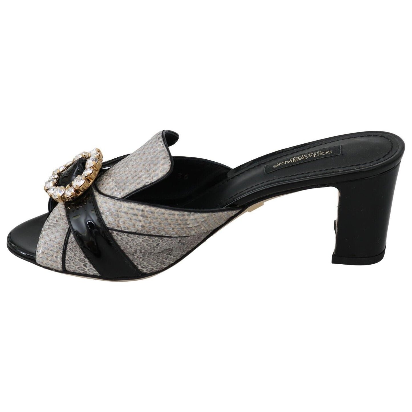 Dolce & Gabbana Black Gray Exotic Leather Crystals Sandals Shoes LA6265 - 37