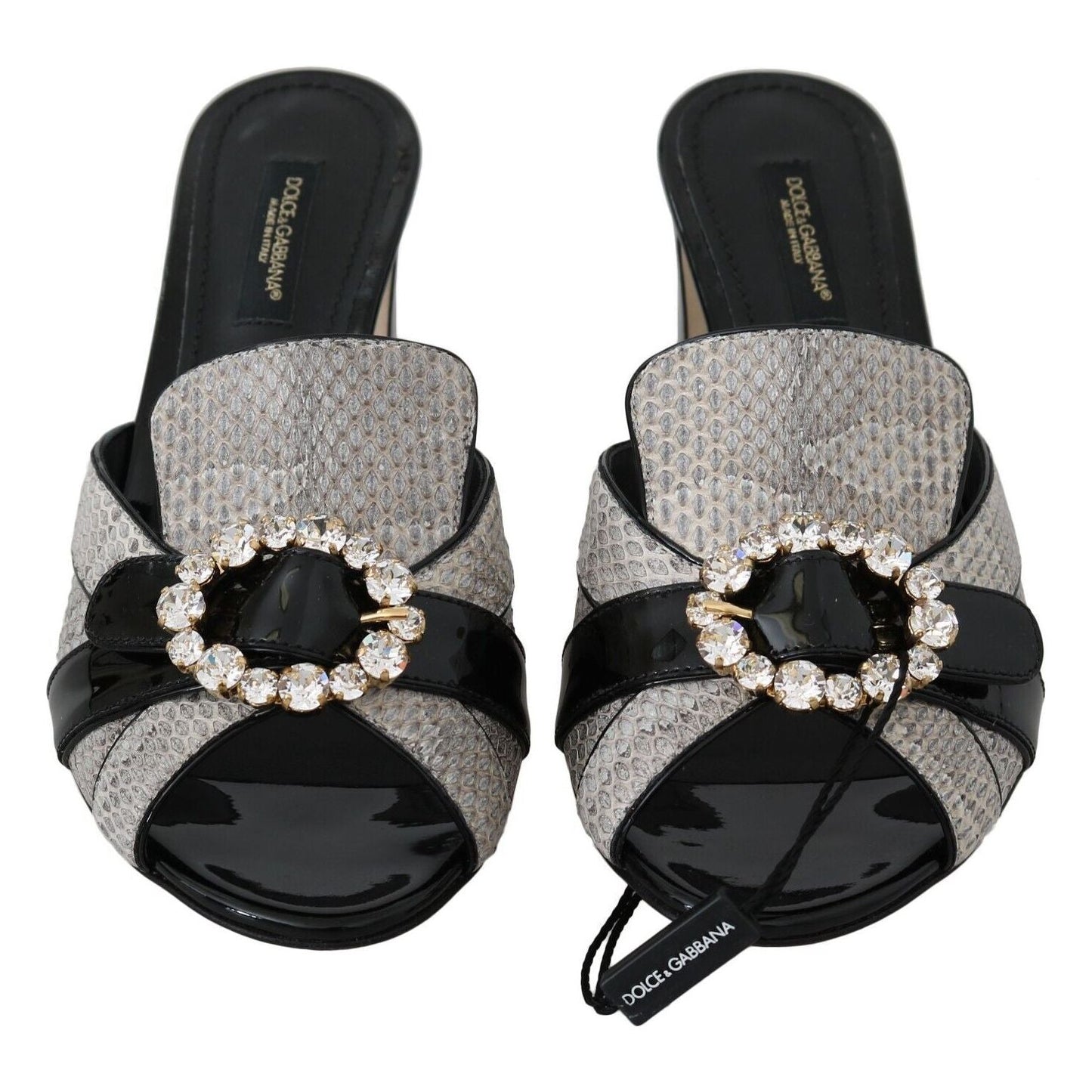 Dolce & Gabbana Black Gray Exotic Leather Crystals Sandals Shoes LA6265 - 37