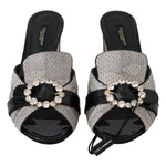 Dolce & Gabbana Black Gray Exotic Leather Crystals Sandals Shoes LA6265 - 37
