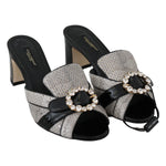 Dolce & Gabbana Black Gray Exotic Leather Crystals Sandals Shoes LA6265 - 37
