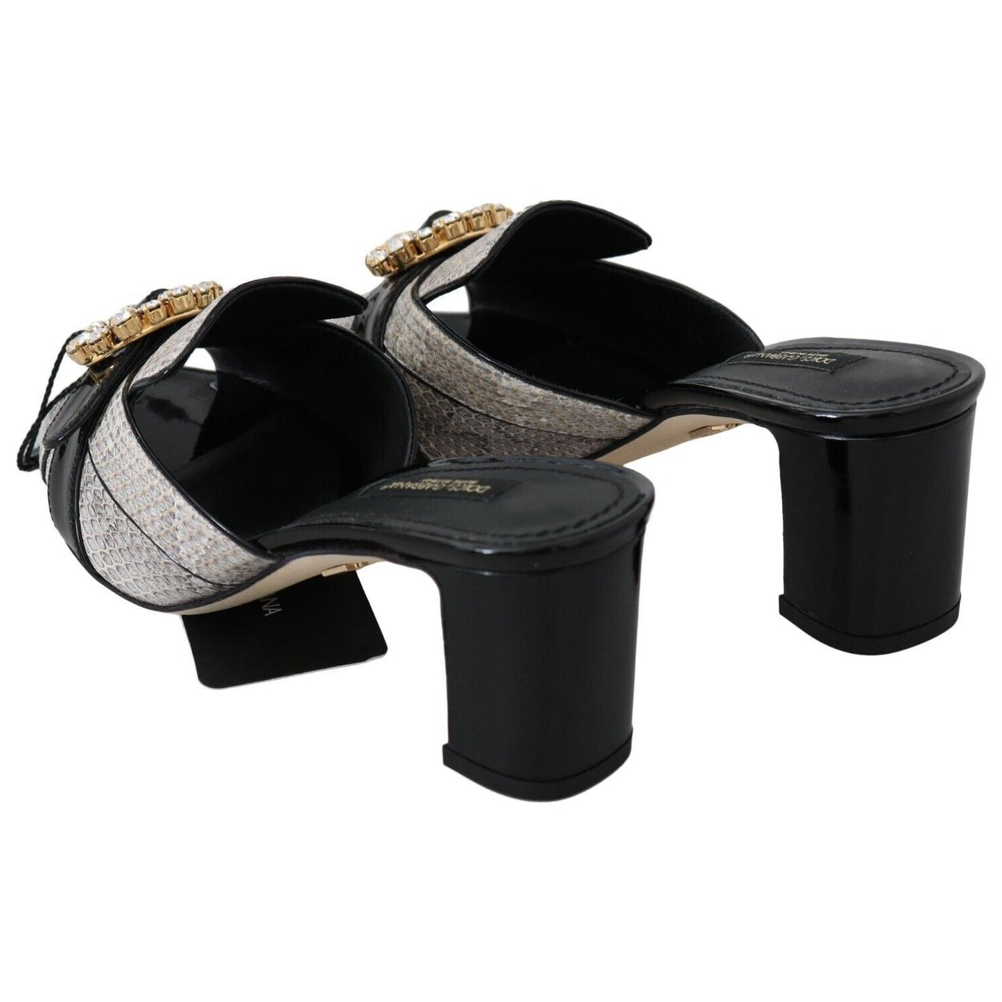 Dolce & Gabbana Black Gray Exotic Leather Crystals Sandals Shoes LA6265 - 37