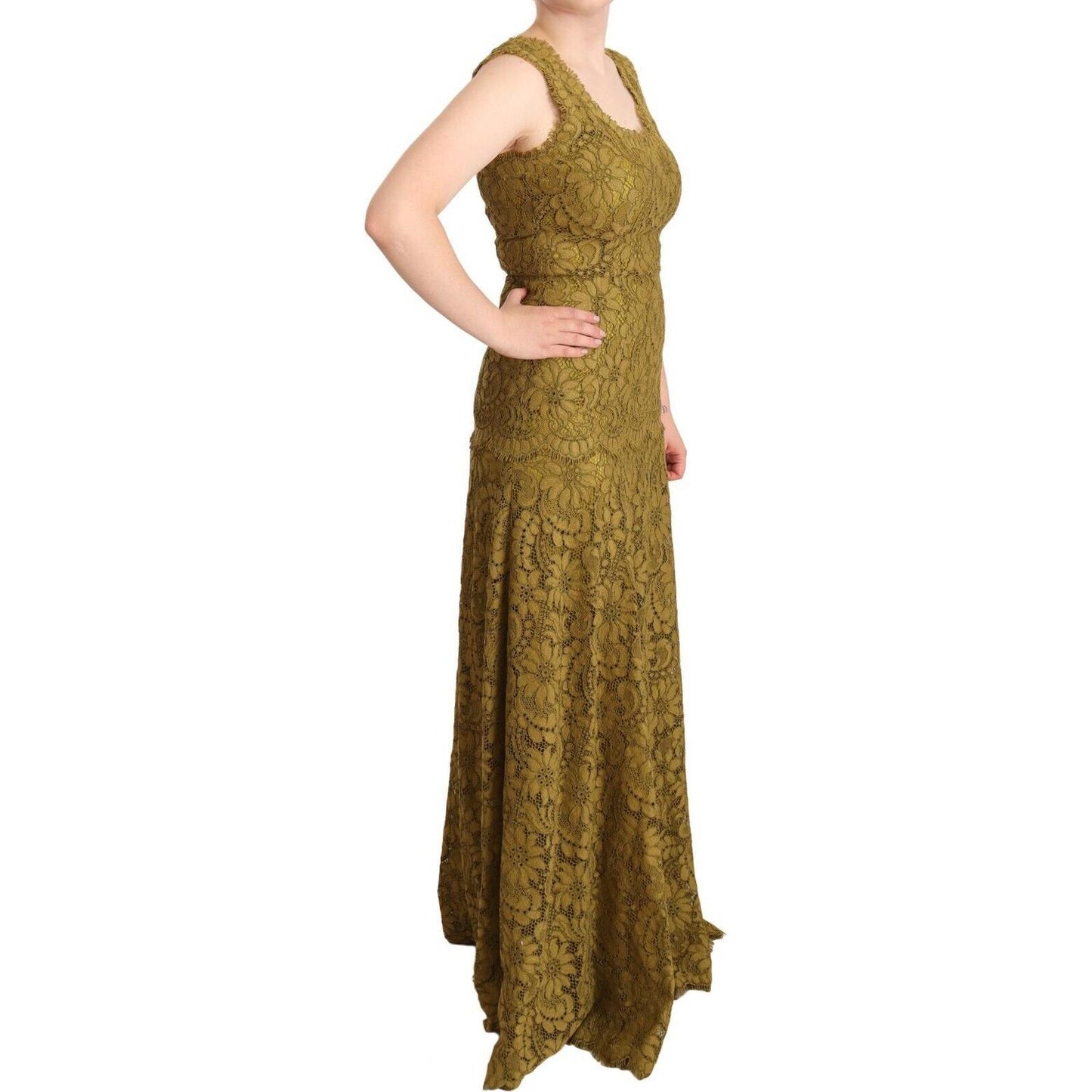 Dolce & Gabbana Brown Floral Lace Maxi Floor Length Dress DR28314 - 40