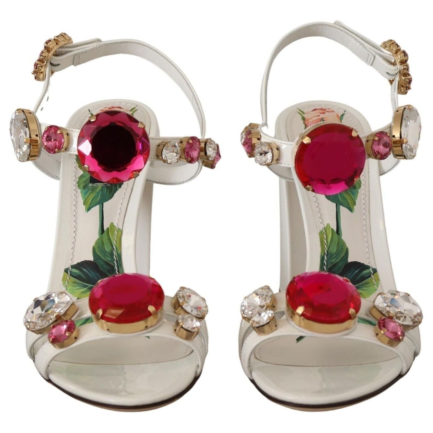 Dolce & Gabbana White Leather Crystal Keira Heels Sandals Shoes LA9793 - 35.5