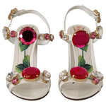 Dolce & Gabbana White Leather Crystal Keira Heels Sandals Shoes LA9793 - 35.5