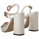 Dolce & Gabbana White Leather Crystal Keira Heels Sandals Shoes LA9793 - 35.5