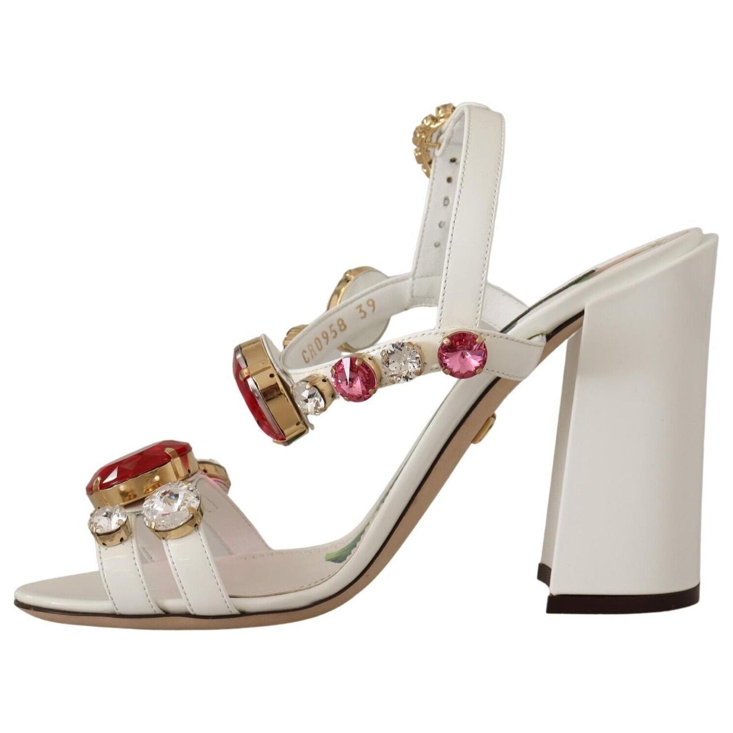 Dolce & Gabbana White Leather Crystal Keira Heels Sandals Shoes LA9793 - 35.5