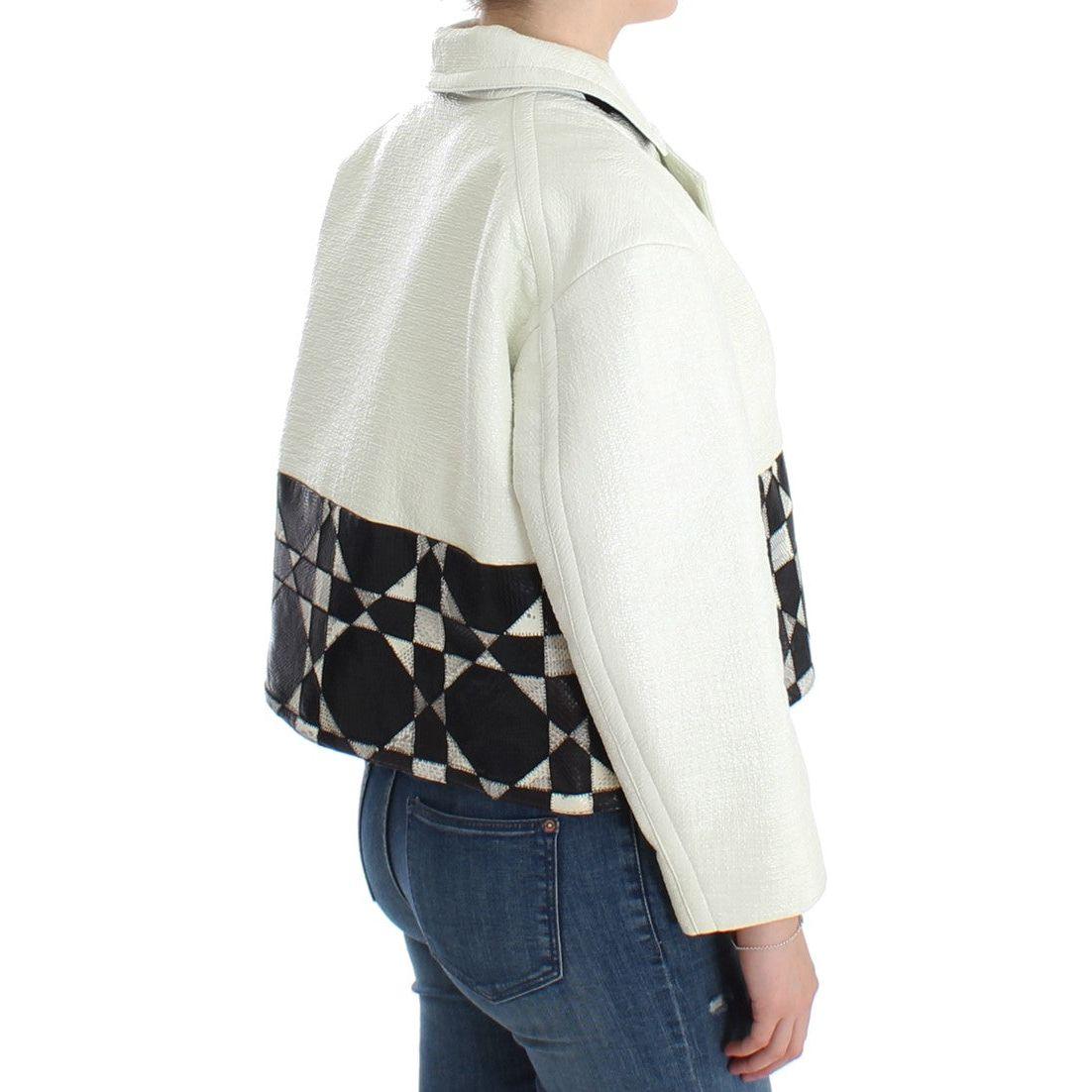 Andrea Pompilio White Black Cropped Leather Jacket SIG12659-1