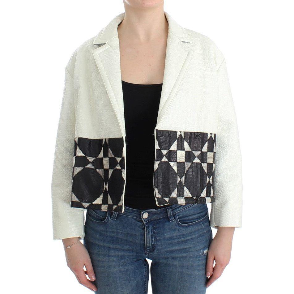 Andrea Pompilio White Black Cropped Leather Jacket SIG12659-1