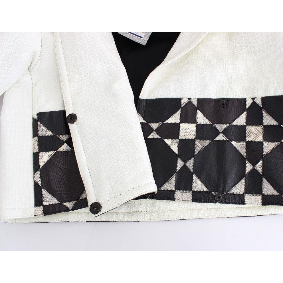 Andrea Pompilio White Black Cropped Leather Jacket SIG12659-1