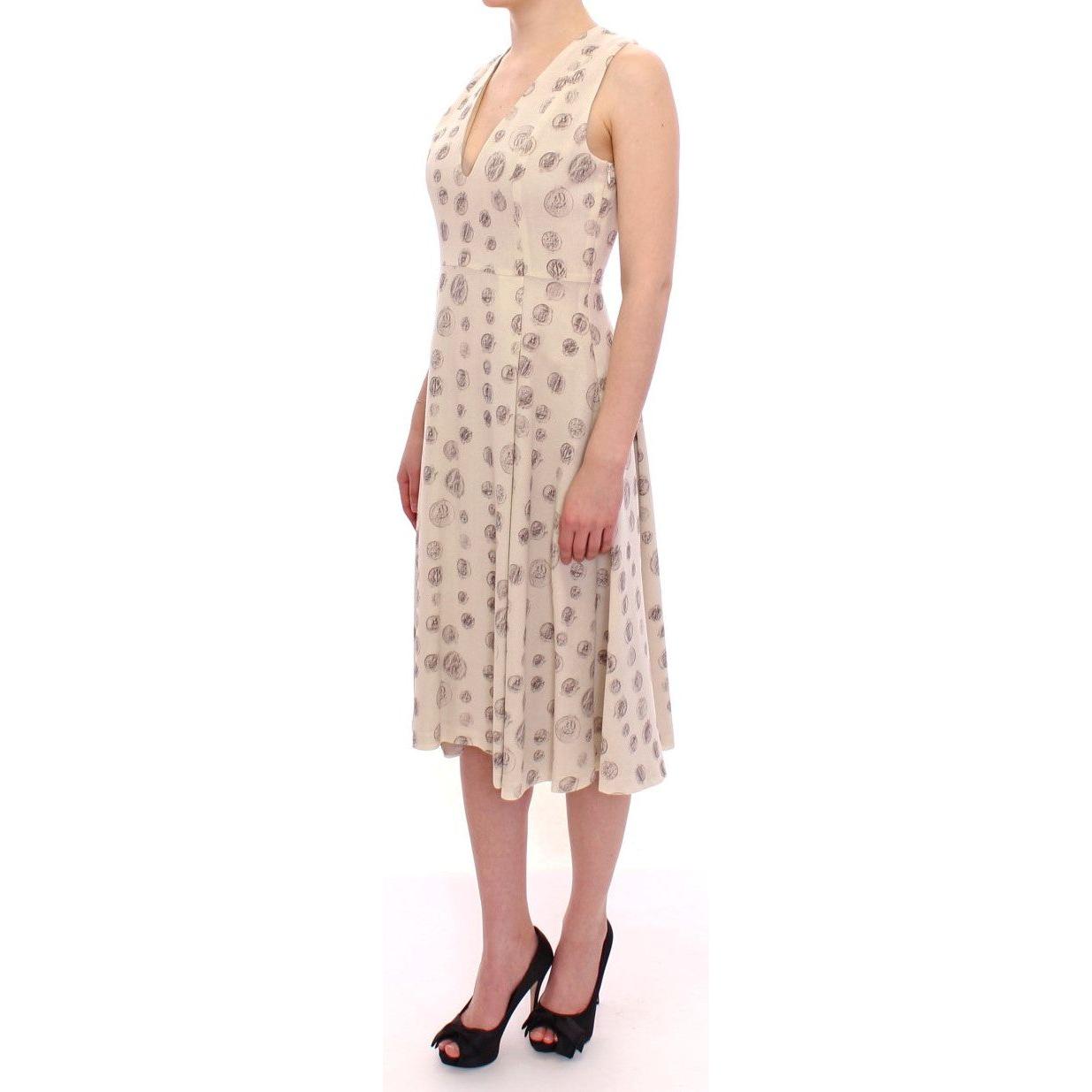 Andrea Incontri White Printed Shift V-neck Sheath Dress MOM10154-2