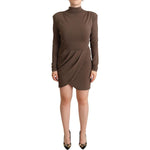 Patrizia Pepe Brown Acetate Long Sleeves Turtle Neck Sheath Dress DR28384 - 2