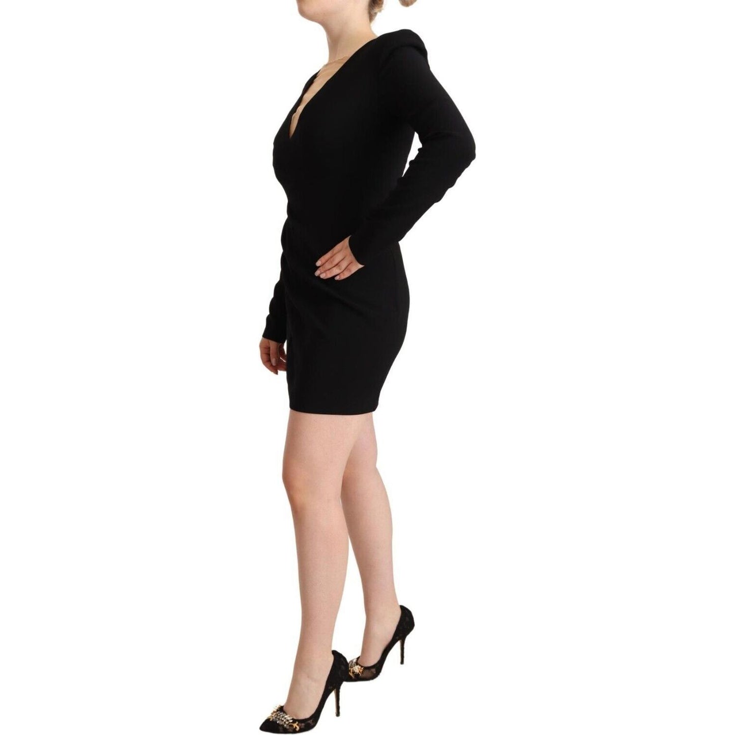 Dsquared² Black Long Sleeves Deep V-neck Mini Sheath Dress DR28397 - 40