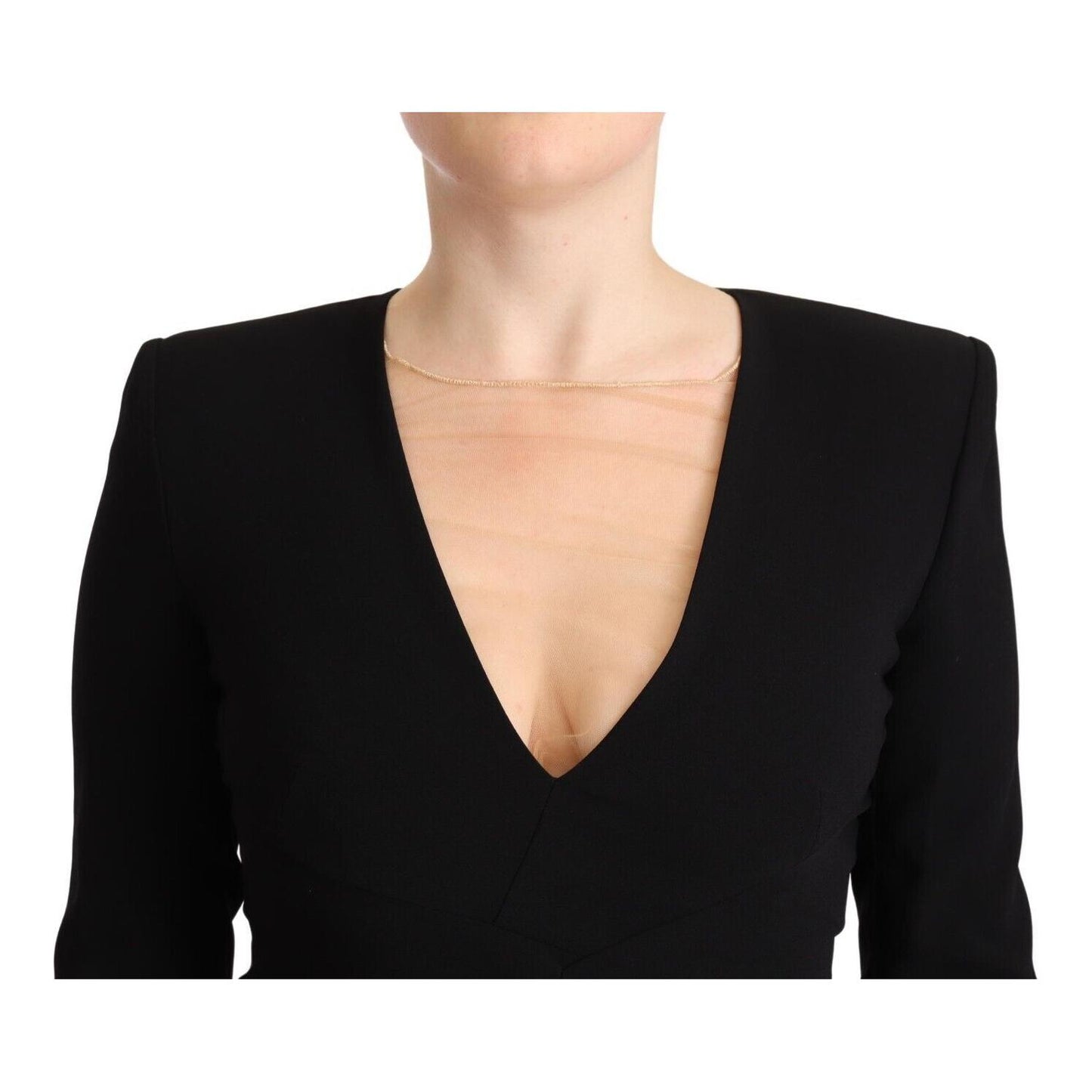 Dsquared² Black Long Sleeves Deep V-neck Mini Sheath Dress DR28397 - 40