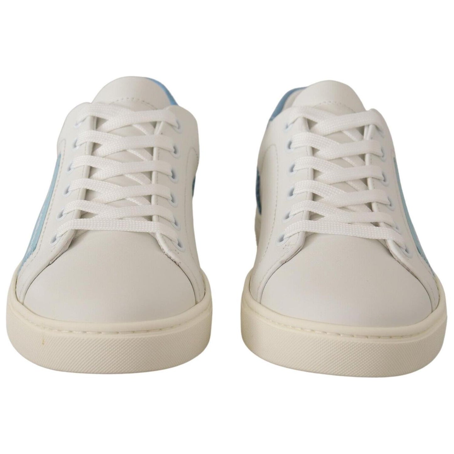 Dolce & Gabbana White Blue Leather Low Top Sneakers Shoes LA9796- 35.5