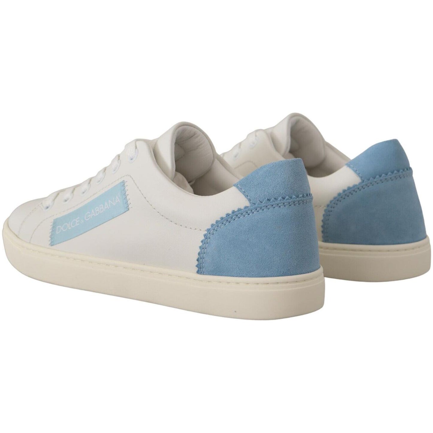 Dolce & Gabbana White Blue Leather Low Top Sneakers Shoes LA9796- 35.5