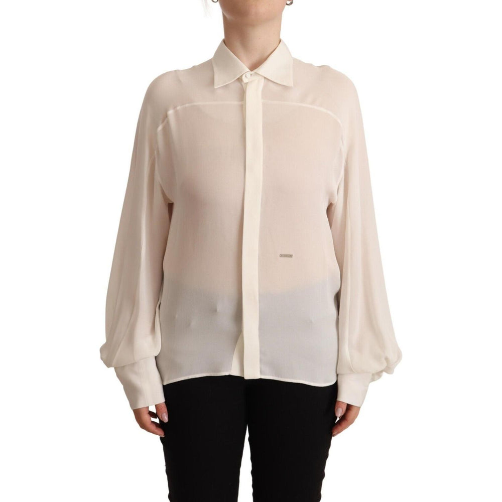Dsquared² Off White Silk Long Sleeves Collared Blouse Top TSH7341 - 42