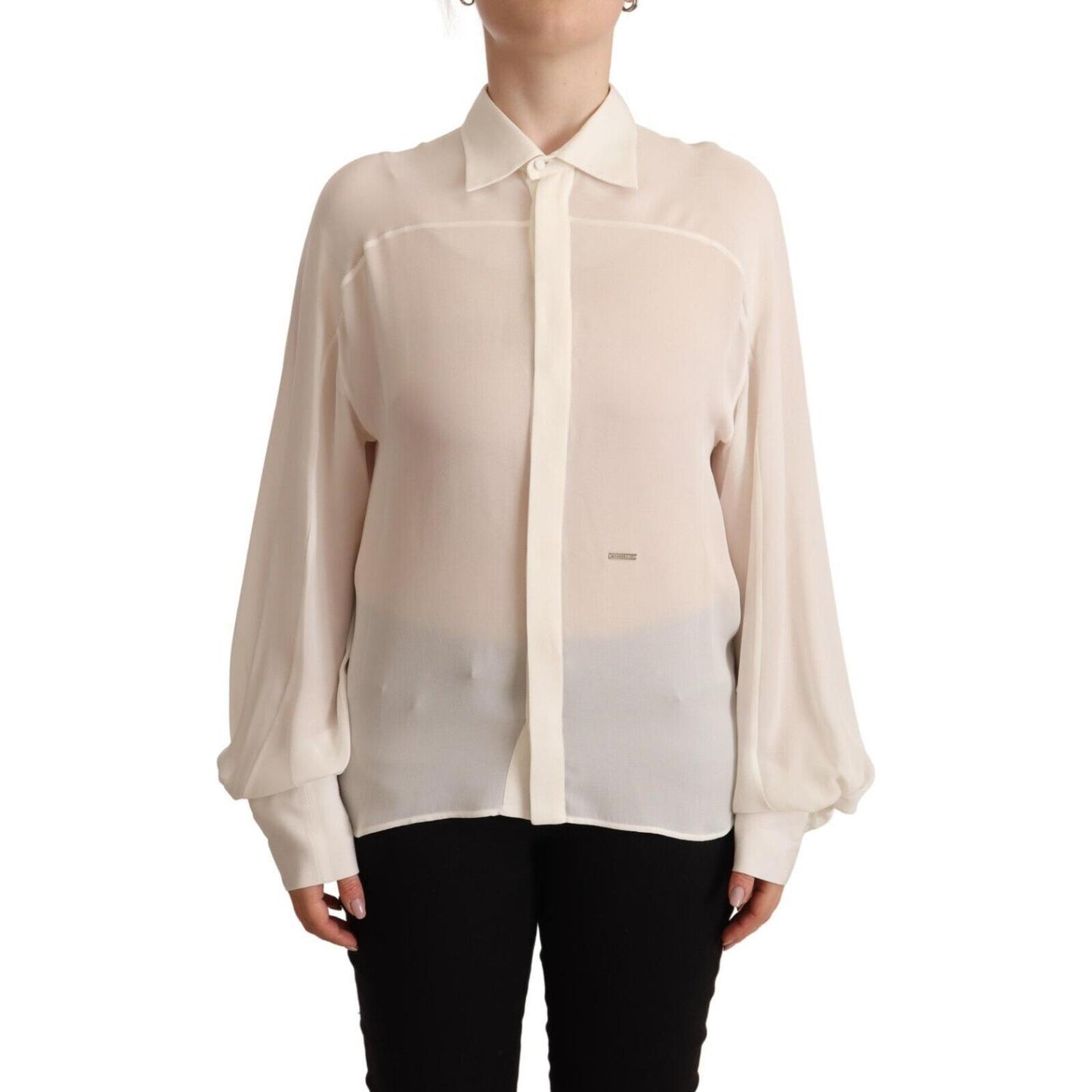 Dsquared² Off White Silk Long Sleeves Collared Blouse Top TSH7341 - 42