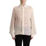 Dsquared² Off White Silk Long Sleeves Collared Blouse Top TSH7341 - 42